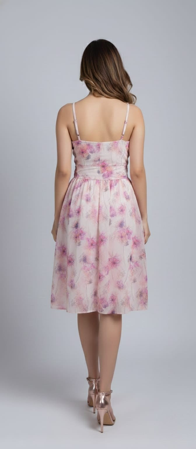 Women Pink Floral Printed A-Line Midi Dress