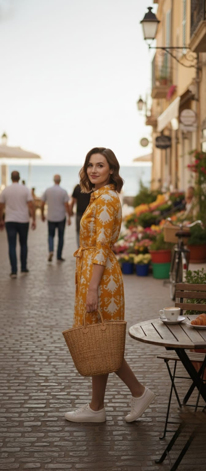 Women's Cotton Notch Collar Front Open Shirt Dress