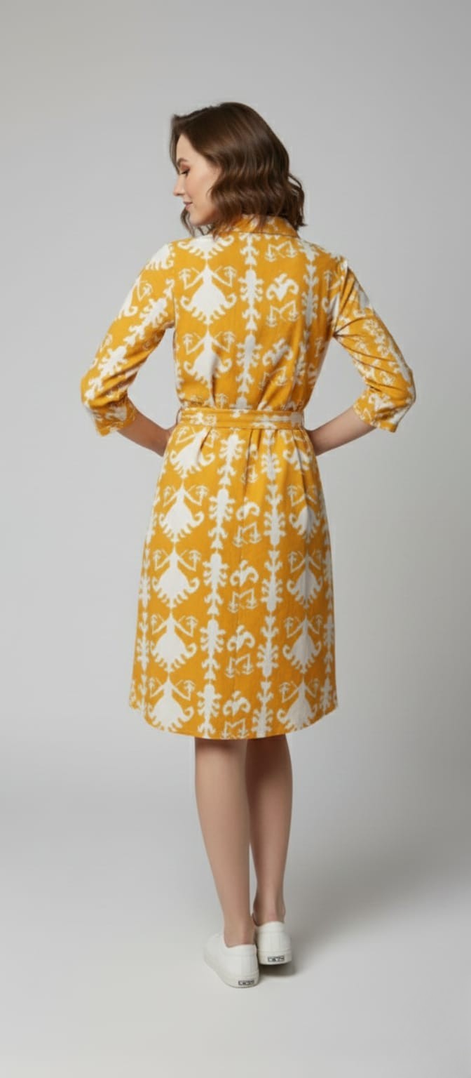 Women's Cotton Notch Collar Front Open Shirt Dress