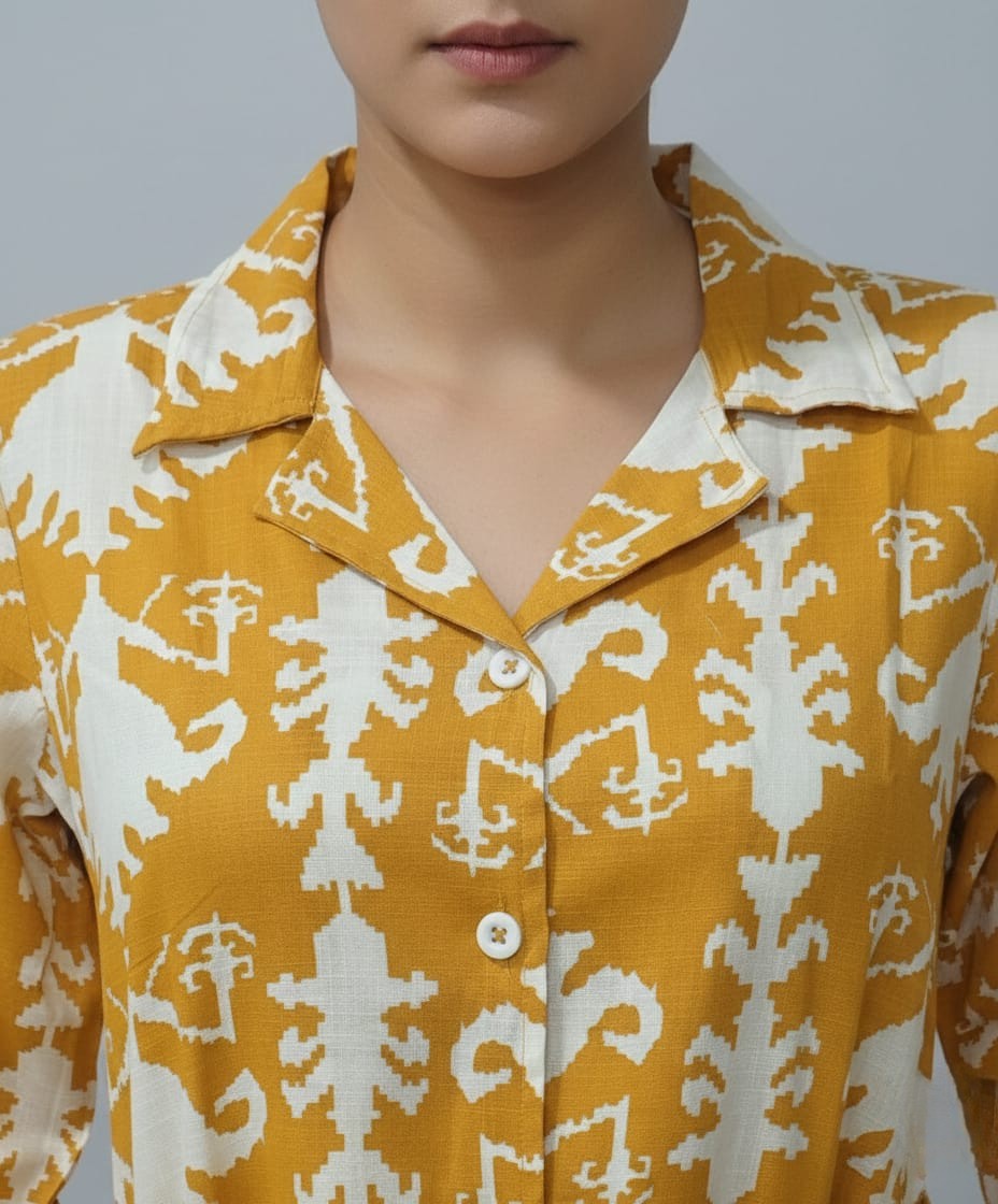 Women's Cotton Notch Collar Front Open Shirt Dress