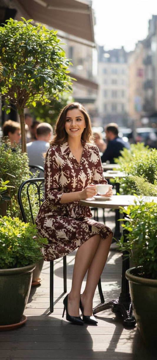 Women's Cotton Notch Collar Front Open Shirt Dress