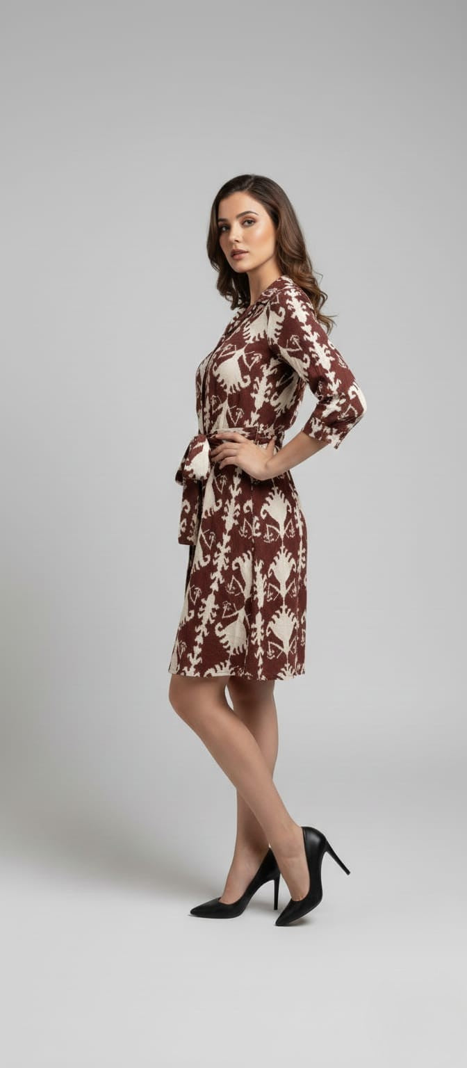 Women's Cotton Notch Collar Front Open Shirt Dress