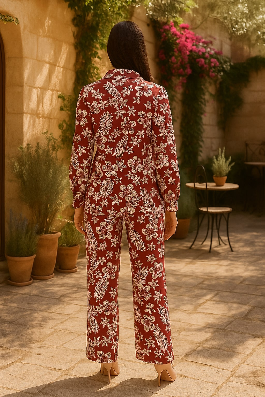 Women's Cotton Notch Collar Top With Trouser Set