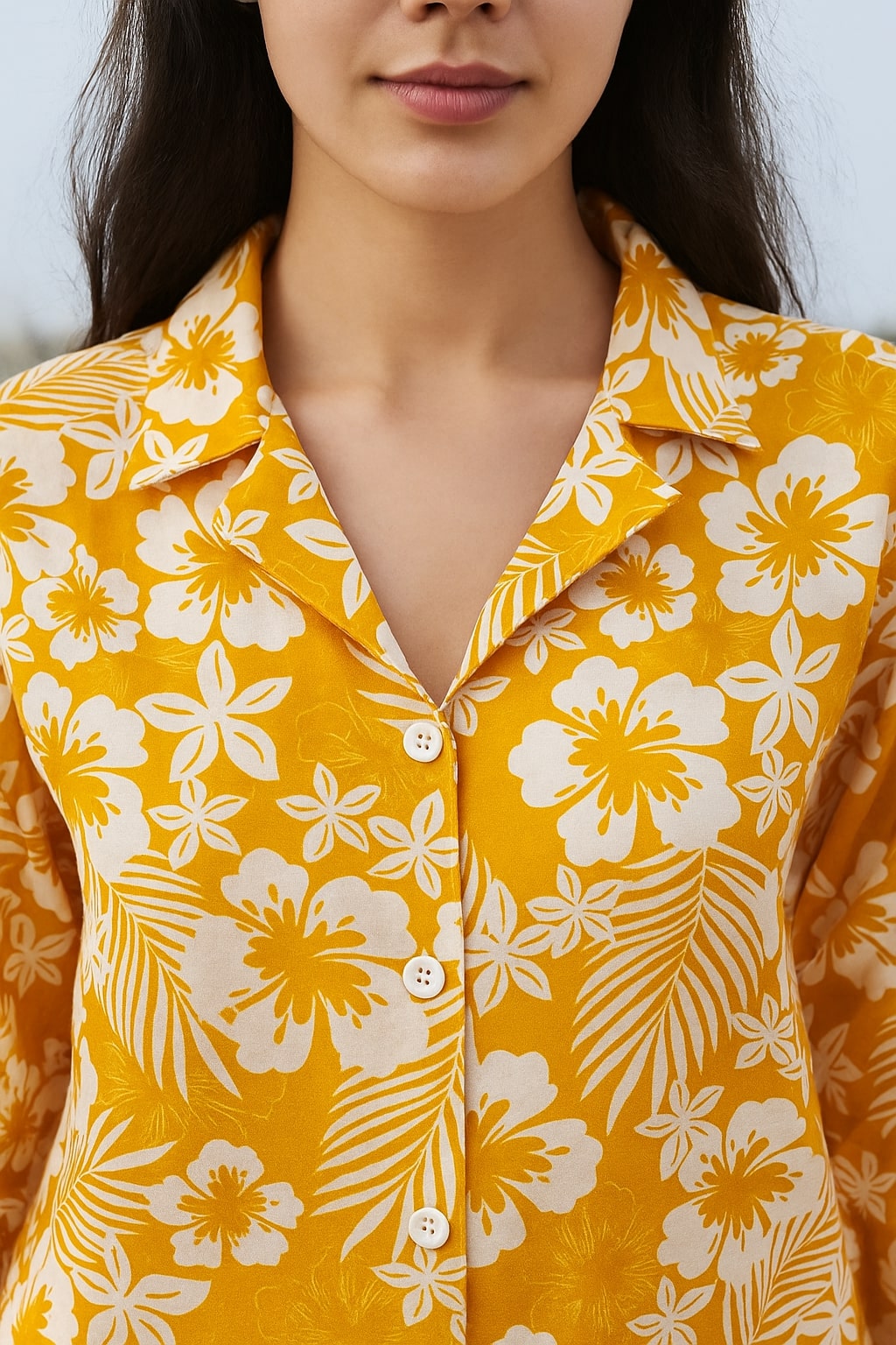 Women's Cotton Notch Collar Top With Trouser Set