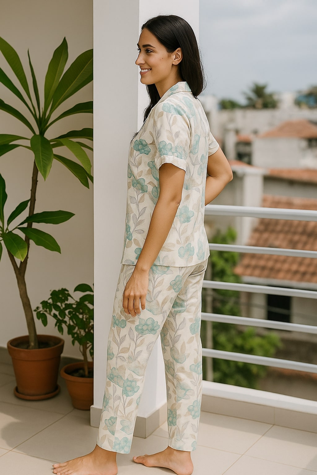 Women Floral Printed Notch Collar Night Suit Set