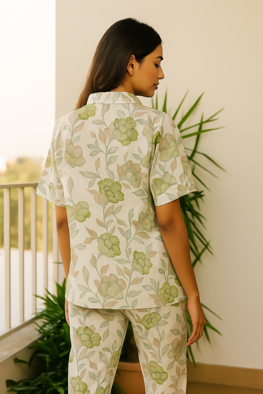 Women Floral Printed Notch Collar Night Suit Set