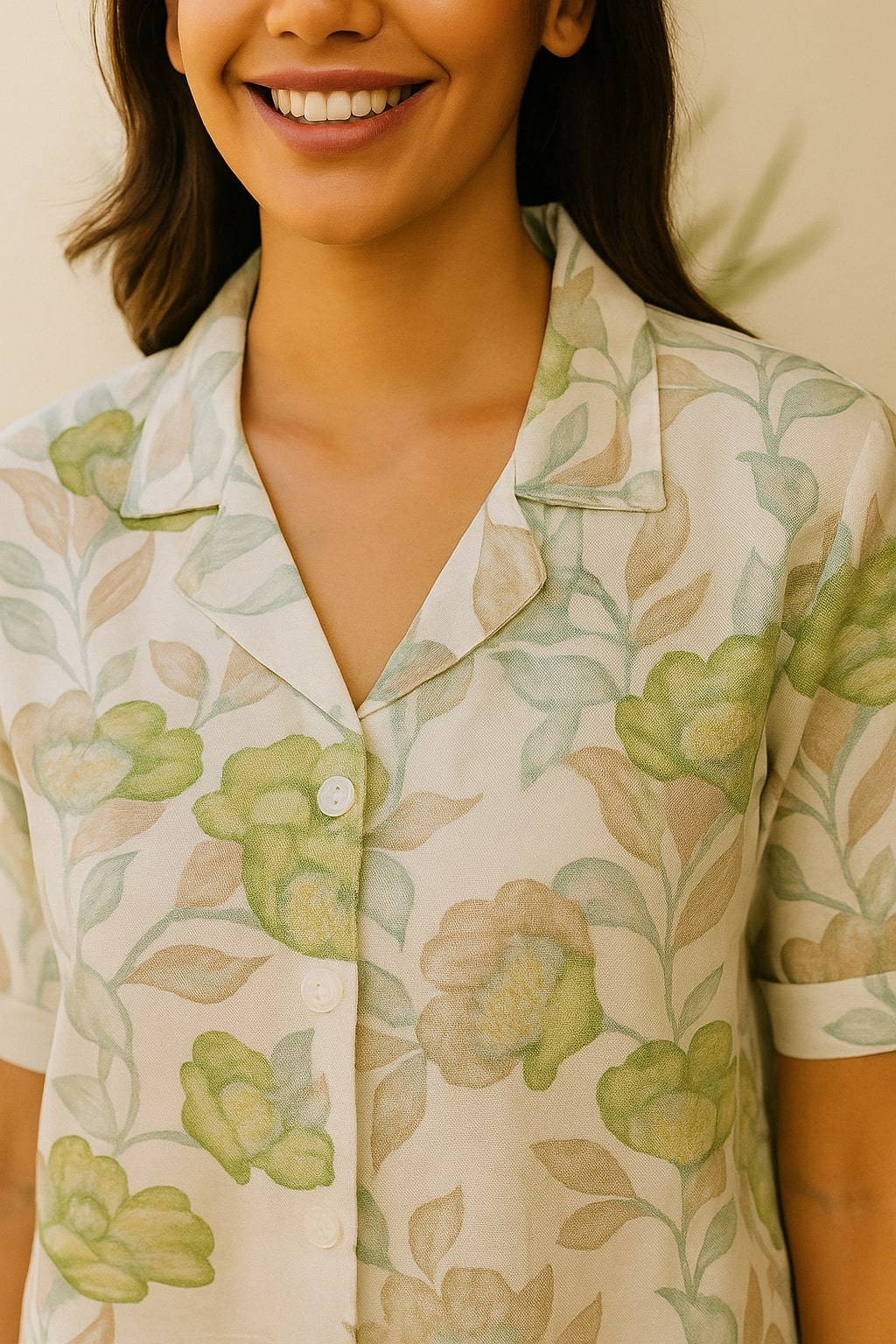 Women Floral Printed Notch Collar Night Suit Set