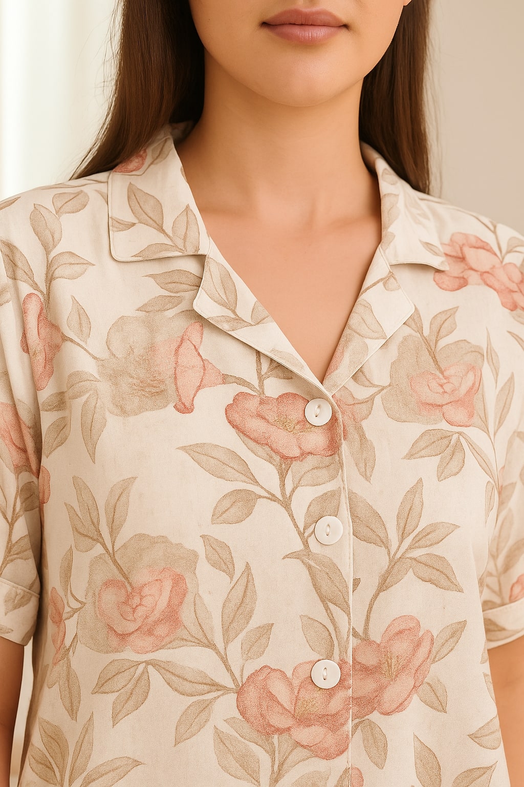 Women Floral Printed Notch Collar Night Suit Set