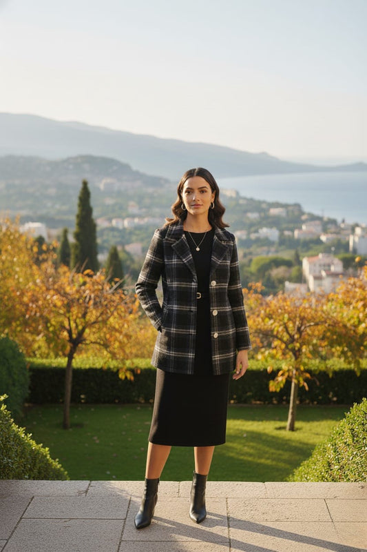 Women’s Checked Cotton Flannel Notch Collar Jacket