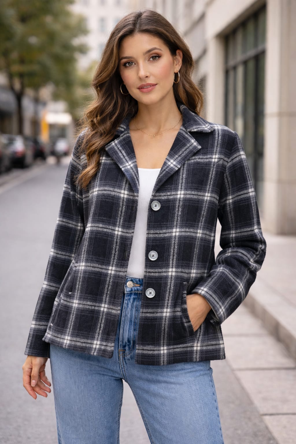 Women oversized Checked Flannel Shacket Shirt