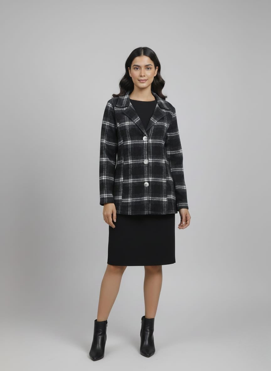 Women’s Checked Cotton Flannel Notch Collar Jacket