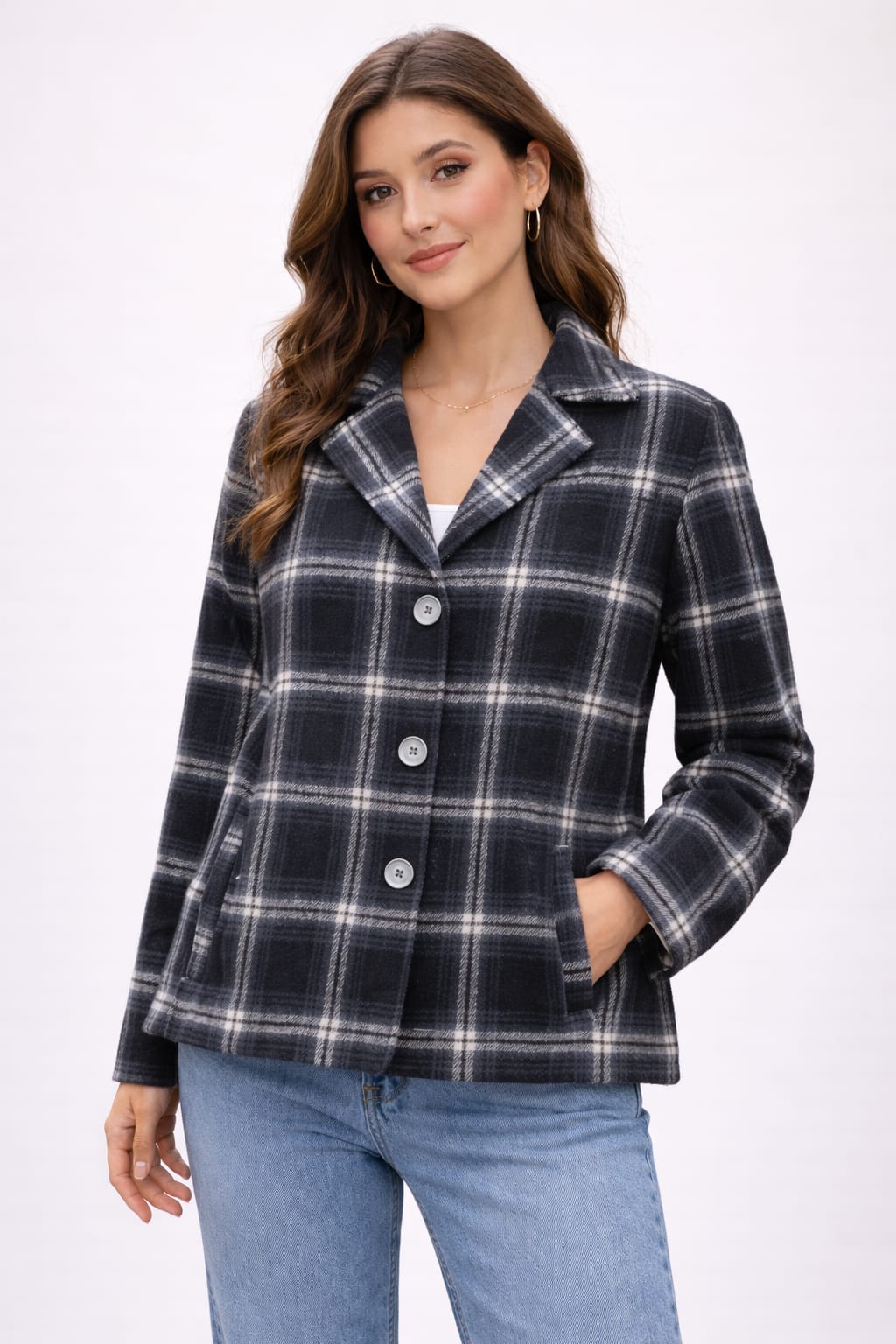 Women oversized Checked Flannel Shacket Shirt