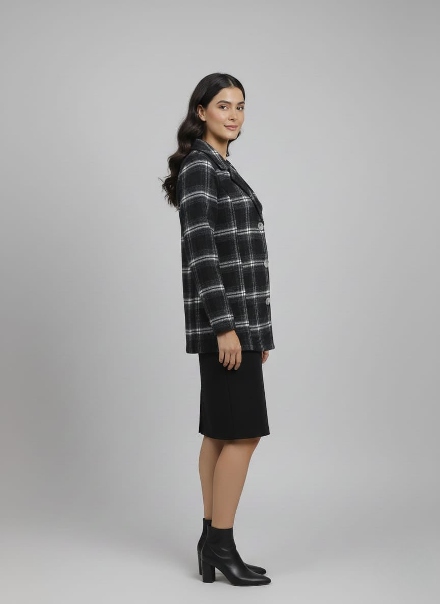 Women’s Checked Cotton Flannel Notch Collar Jacket