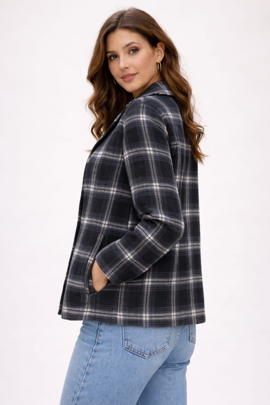 Women oversized Checked Flannel Shacket Shirt