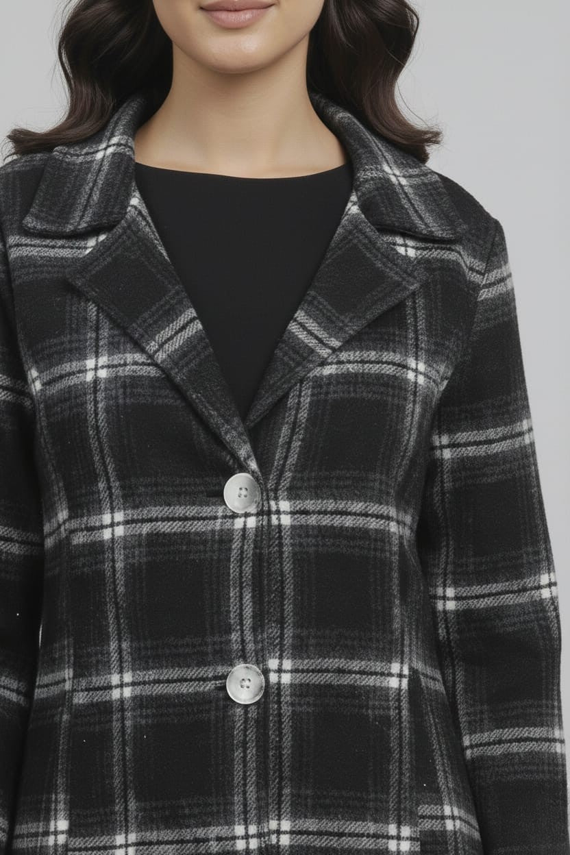 Women’s Checked Cotton Flannel Notch Collar Jacket