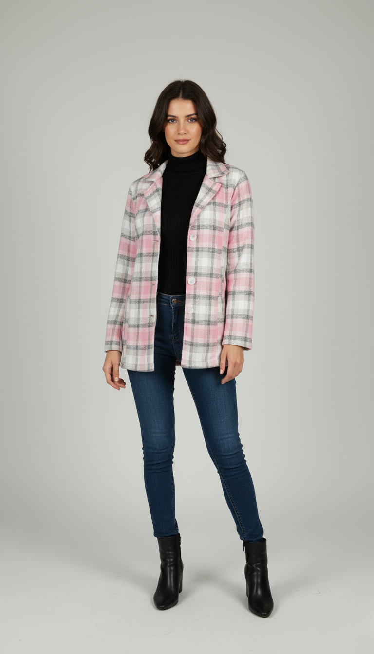 Women’s Checked Cotton Flannel Notch Collar Jacket