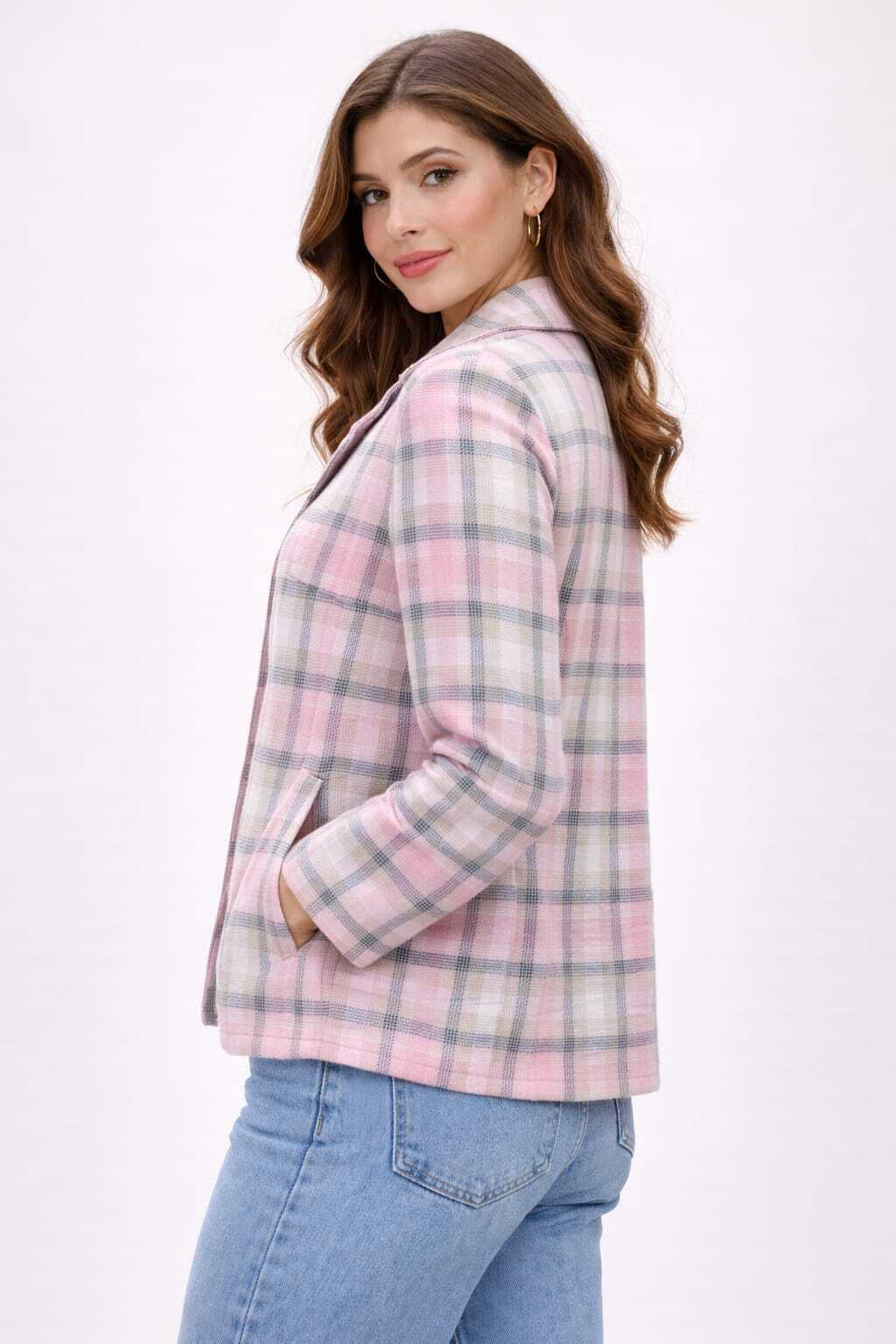 Women oversized Checked Flannel Shacket Shirt