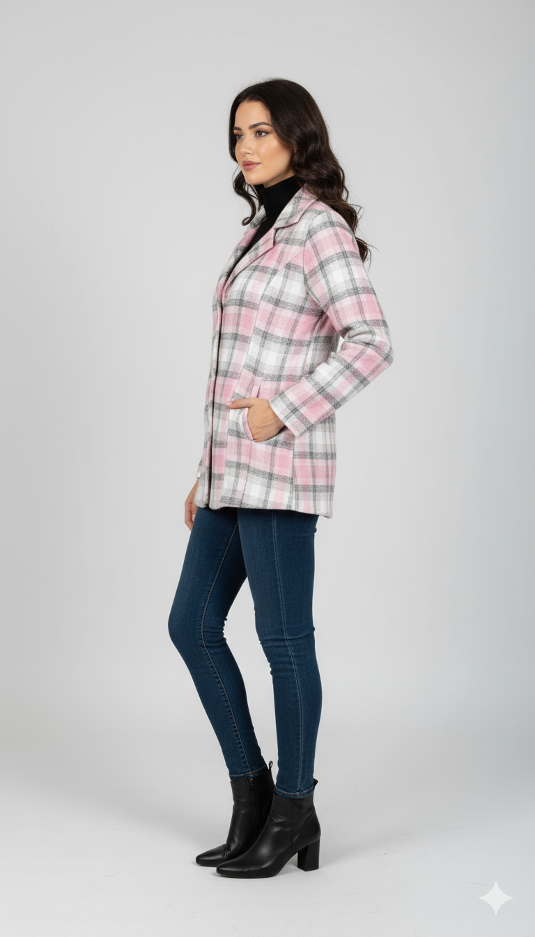 Women’s Checked Cotton Flannel Notch Collar Jacket