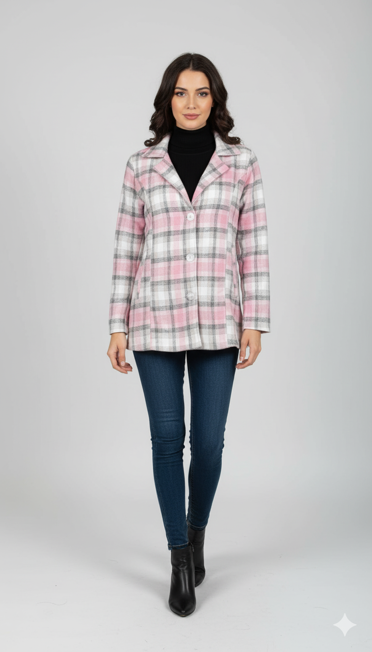 Women’s Checked Cotton Flannel Notch Collar Jacket