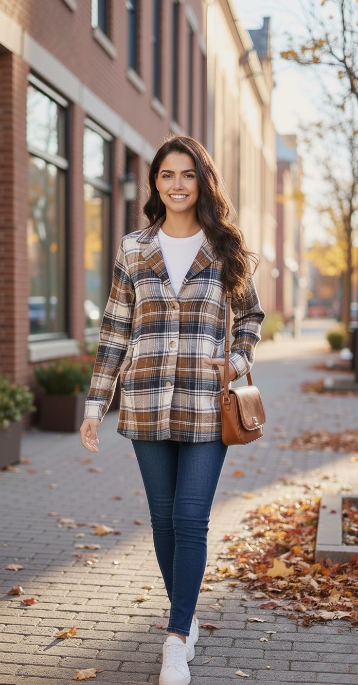 Women’s Checked Cotton Flannel Notch Collar Jacket