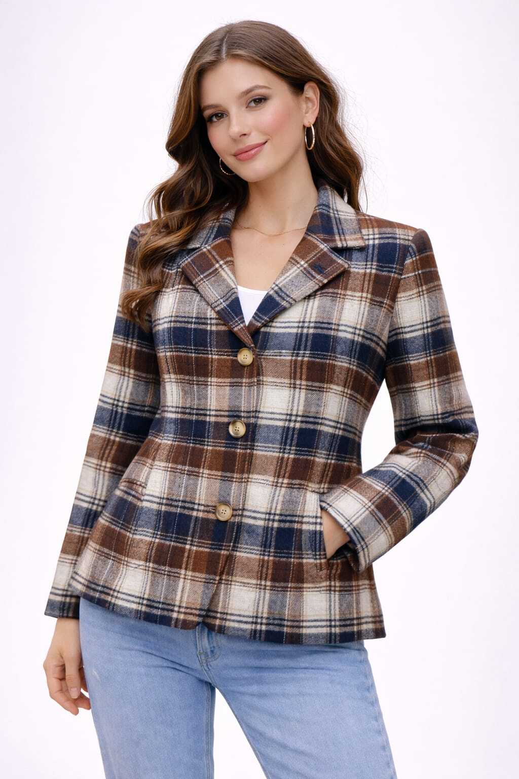 Women oversized Checked Flannel Shacket Shirt