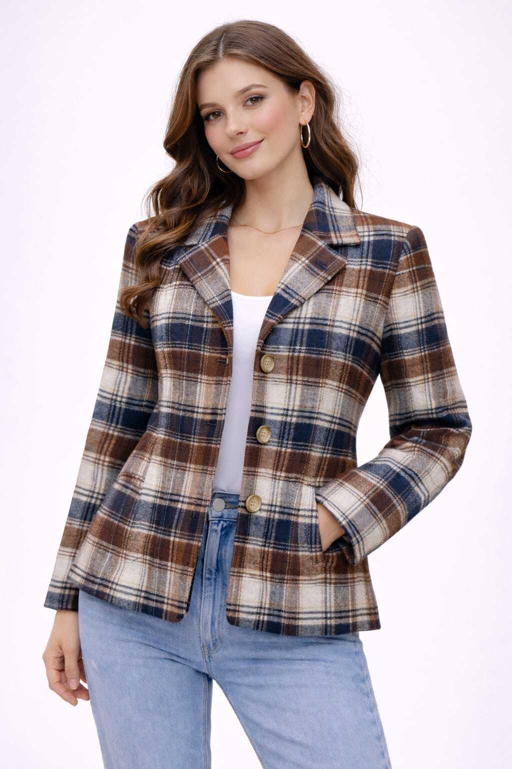 Women oversized Checked Flannel Shacket Shirt
