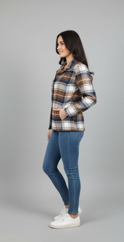 Women’s Checked Cotton Flannel Notch Collar Jacket