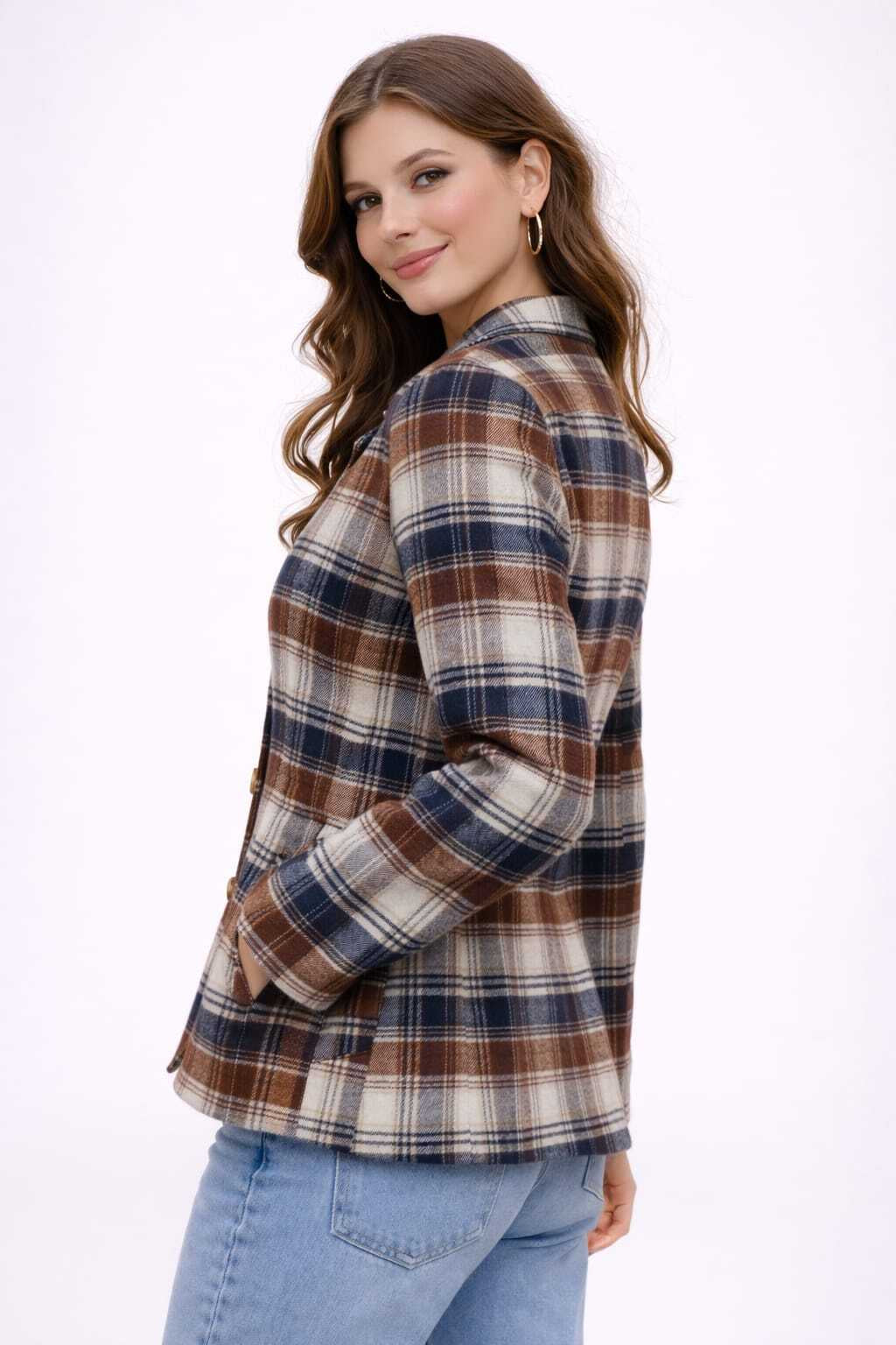 Women oversized Checked Flannel Shacket Shirt