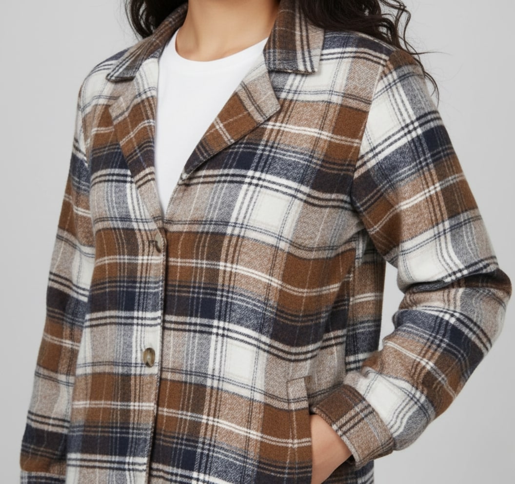 Women’s Checked Cotton Flannel Notch Collar Jacket