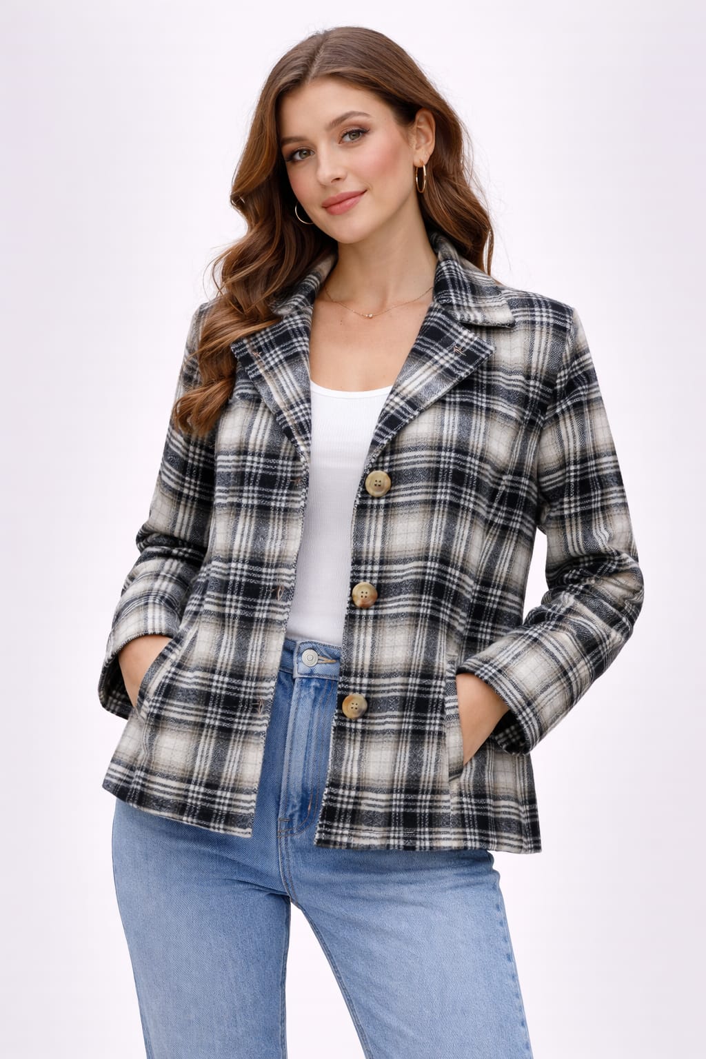 Women oversized Checked Flannel Shacket Shirt