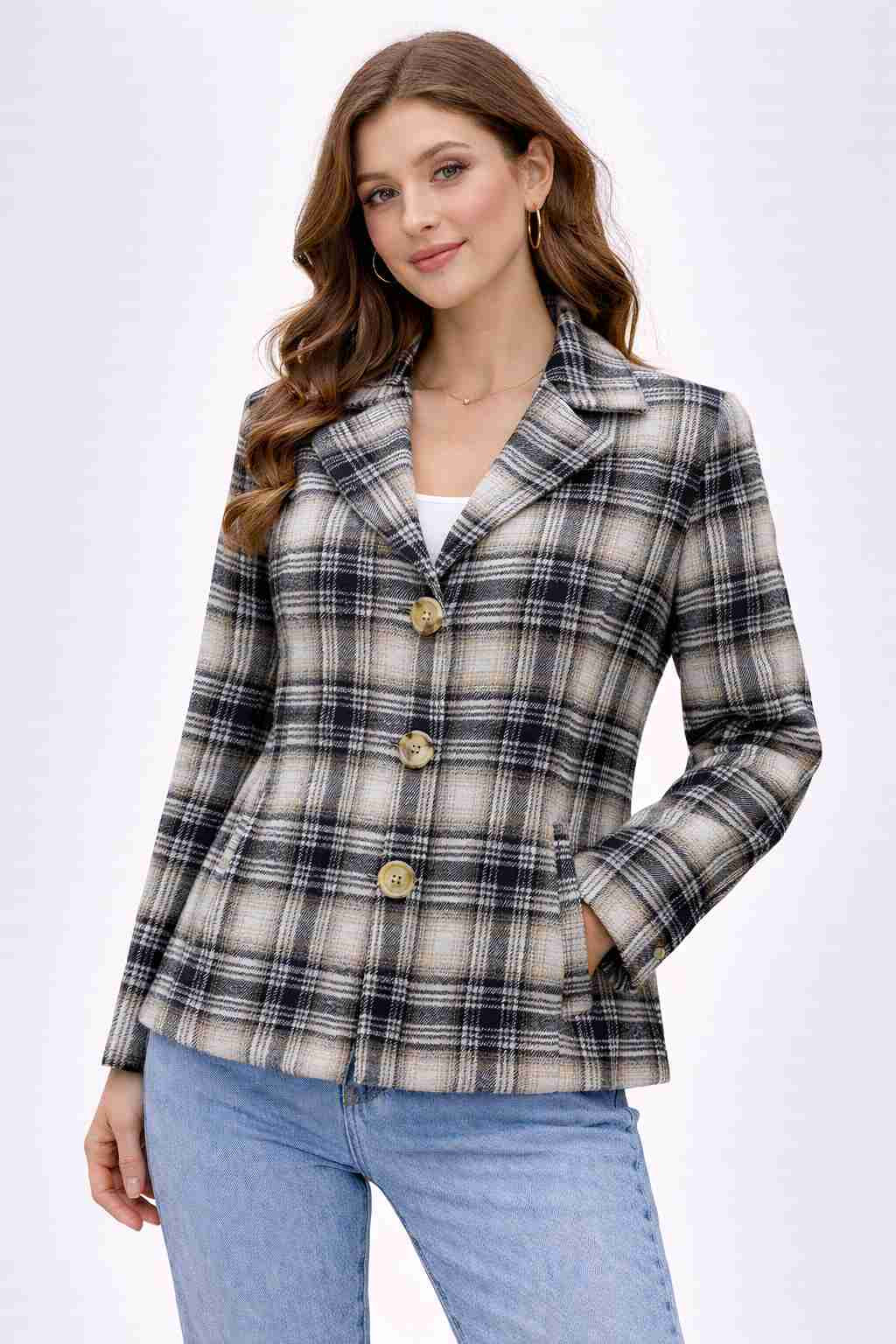 Women oversized Checked Flannel Shacket Shirt