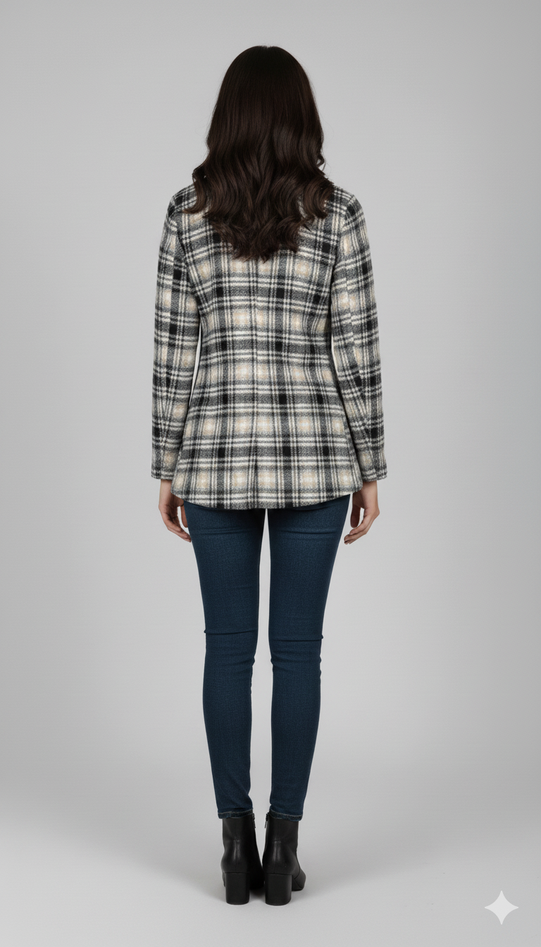 Women’s Checked Cotton Flannel Notch Collar Jacket