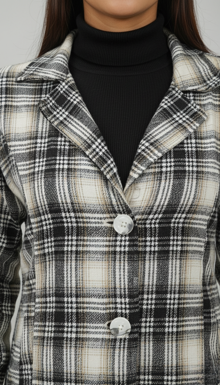 Women’s Checked Cotton Flannel Notch Collar Jacket