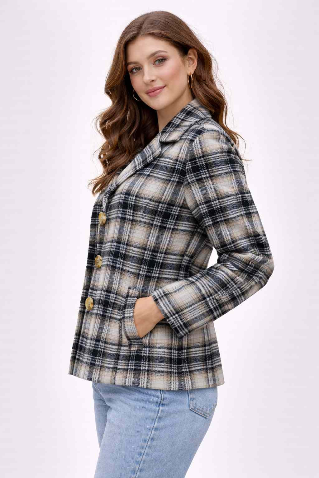 Women oversized Checked Flannel Shacket Shirt