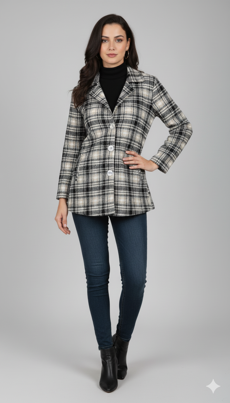 Women’s Checked Cotton Flannel Notch Collar Jacket