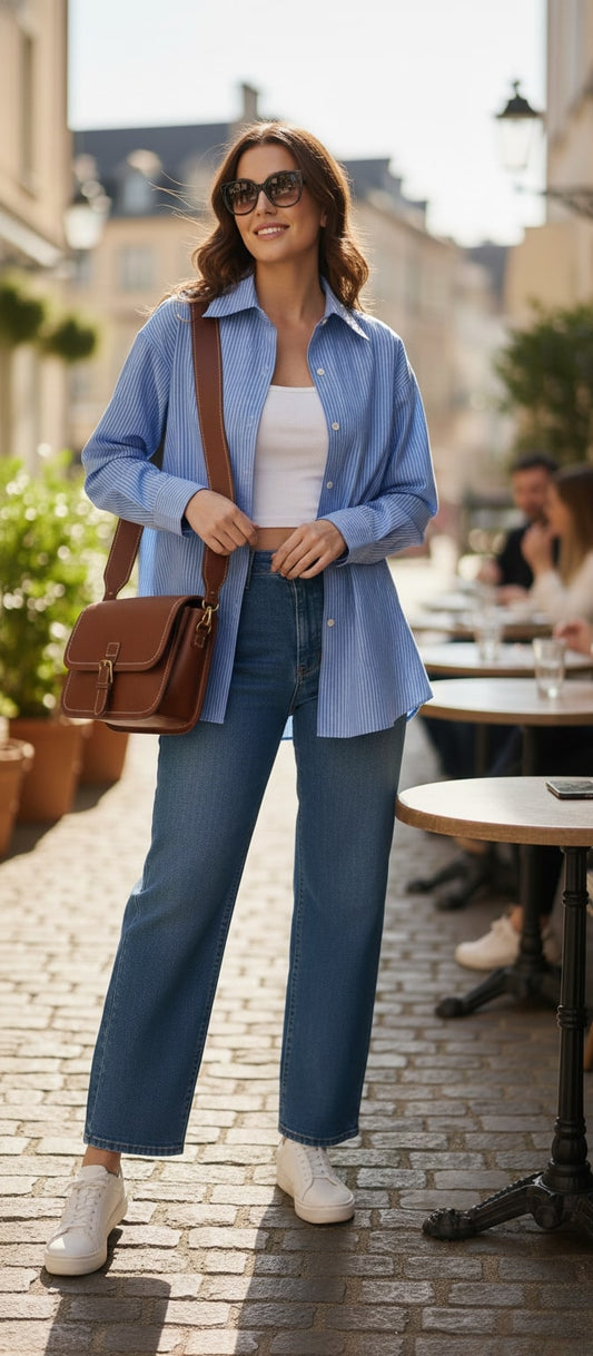 Women's Cotton Stripe Oversize High Low Shirt