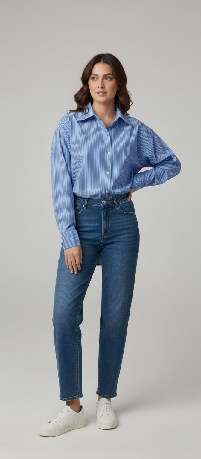 Women's Cotton Stripe Oversize High Low Shirt