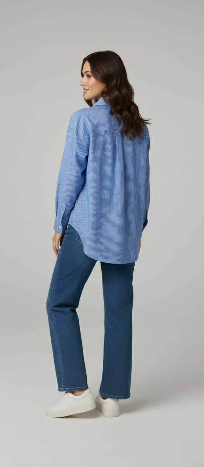 Women's Cotton Stripe Oversize High Low Shirt