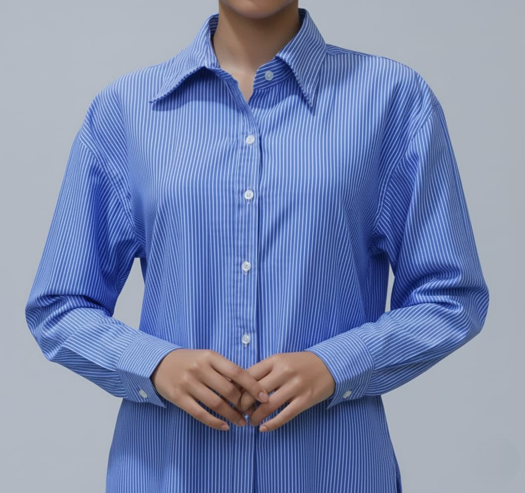 Women's Cotton Stripe Oversize High Low Shirt