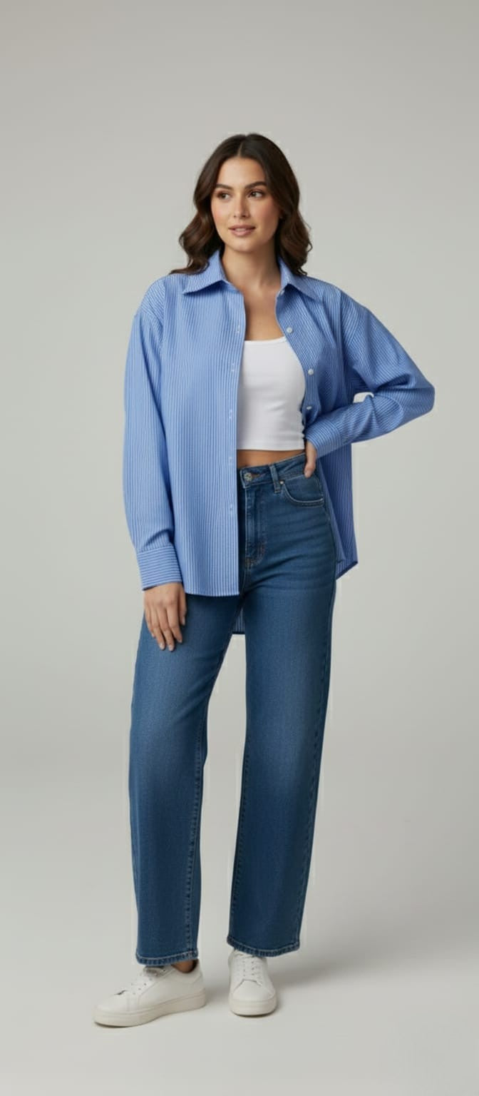 Women's Cotton Stripe Oversize High Low Shirt