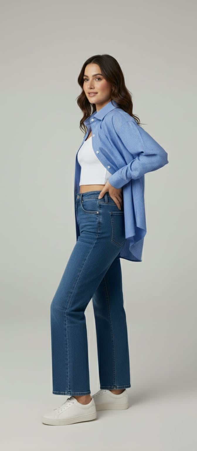 Women's Cotton Stripe Oversize High Low Shirt