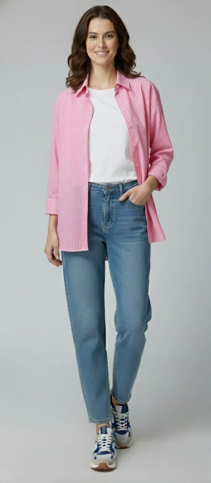 Women's Cotton Stripe Oversize High Low Shirt