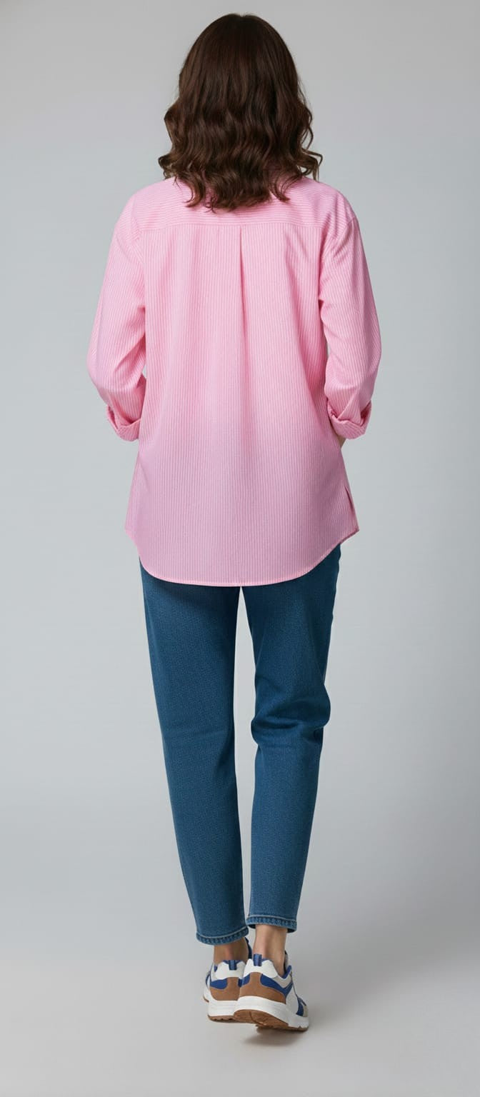 Women's Cotton Stripe Oversize High Low Shirt