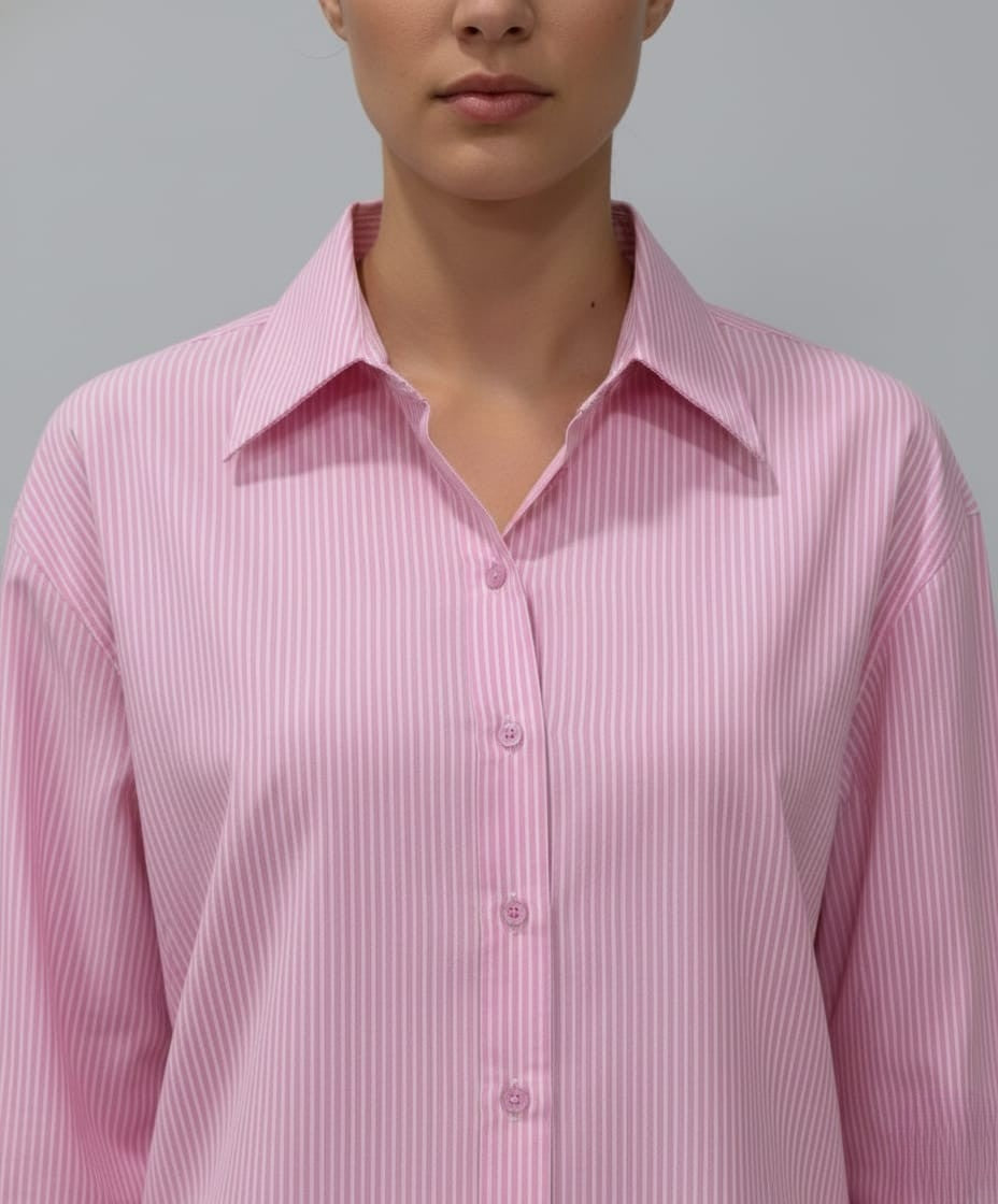 Women's Cotton Stripe Oversize High Low Shirt