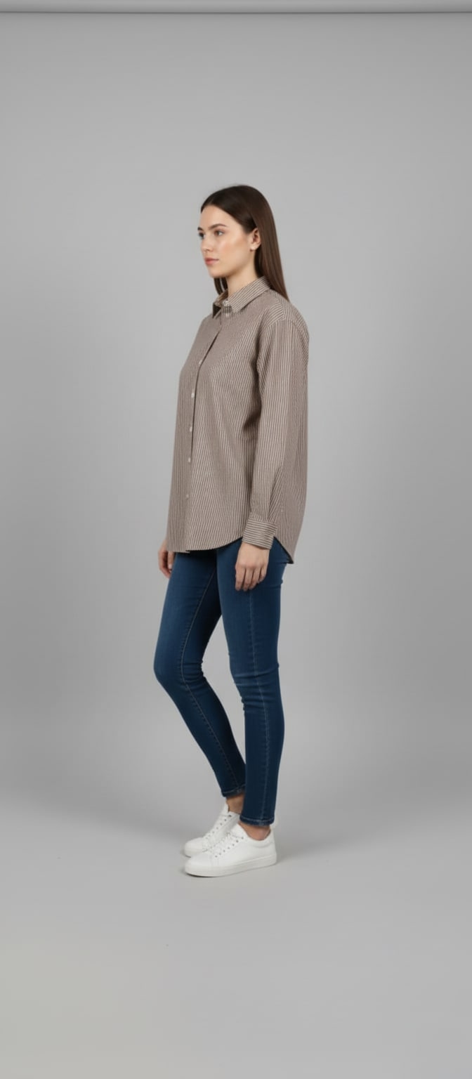 Women's Cotton Stripe Oversize High Low Shirt