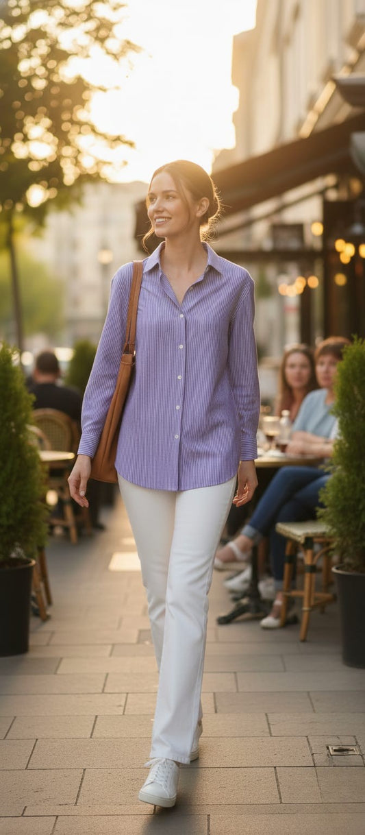 Women's Cotton Stripe Oversize High Low Shirt