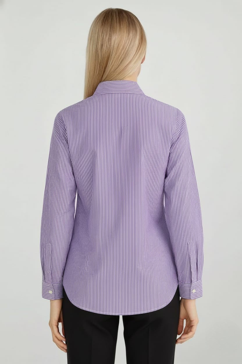 Women's Purple Cotton Stripe Ruffled Shirt