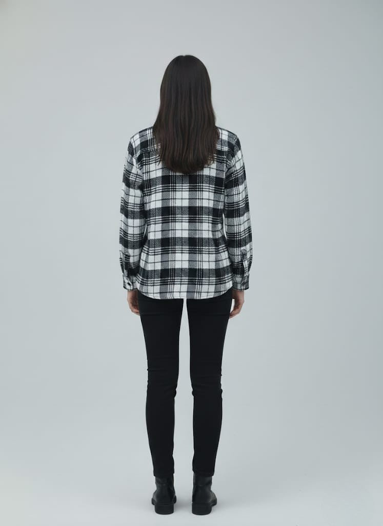 Women Black & White Checked Casual Jacket