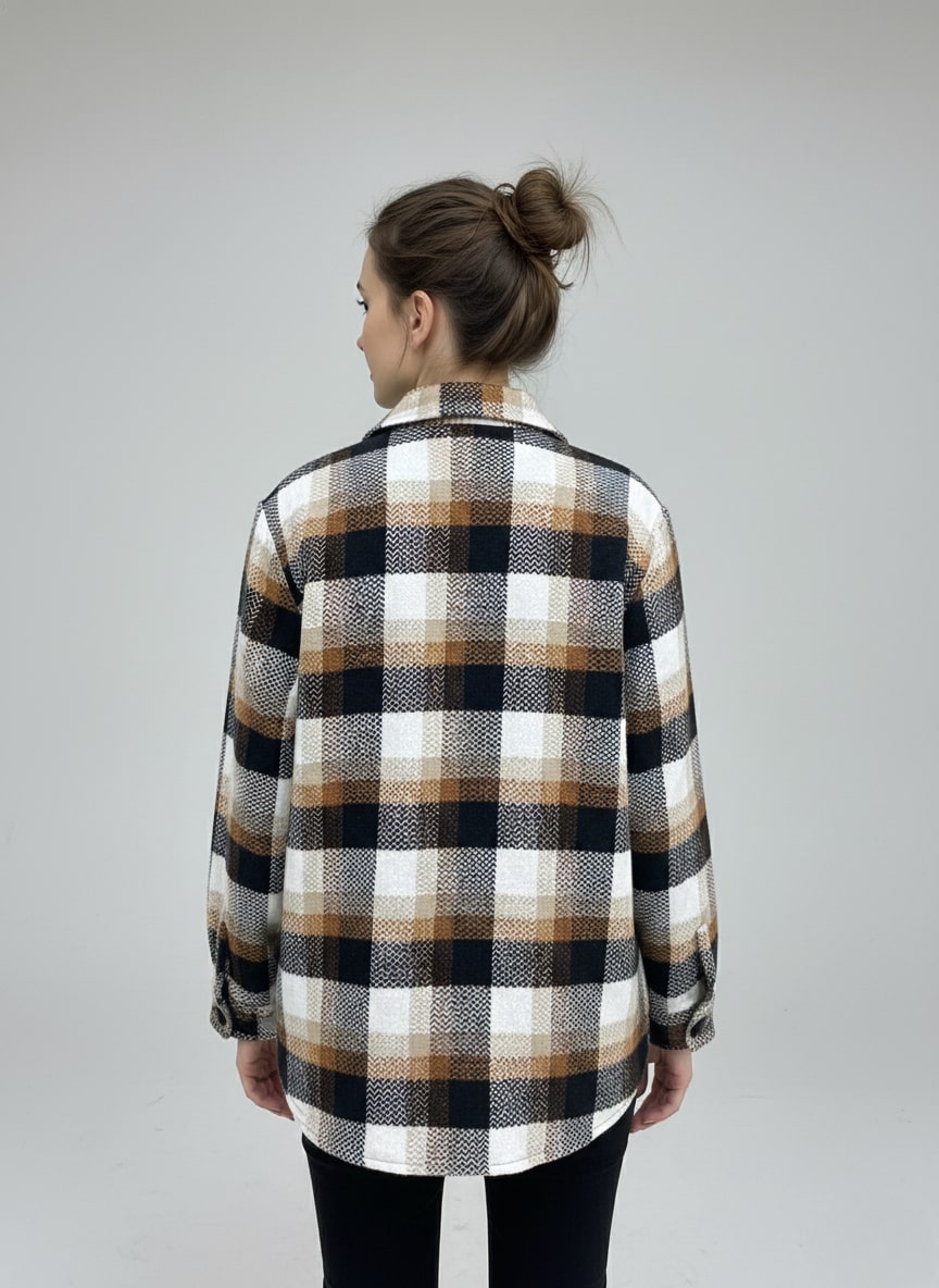Women Brown & Cream Checked Casual Jacket