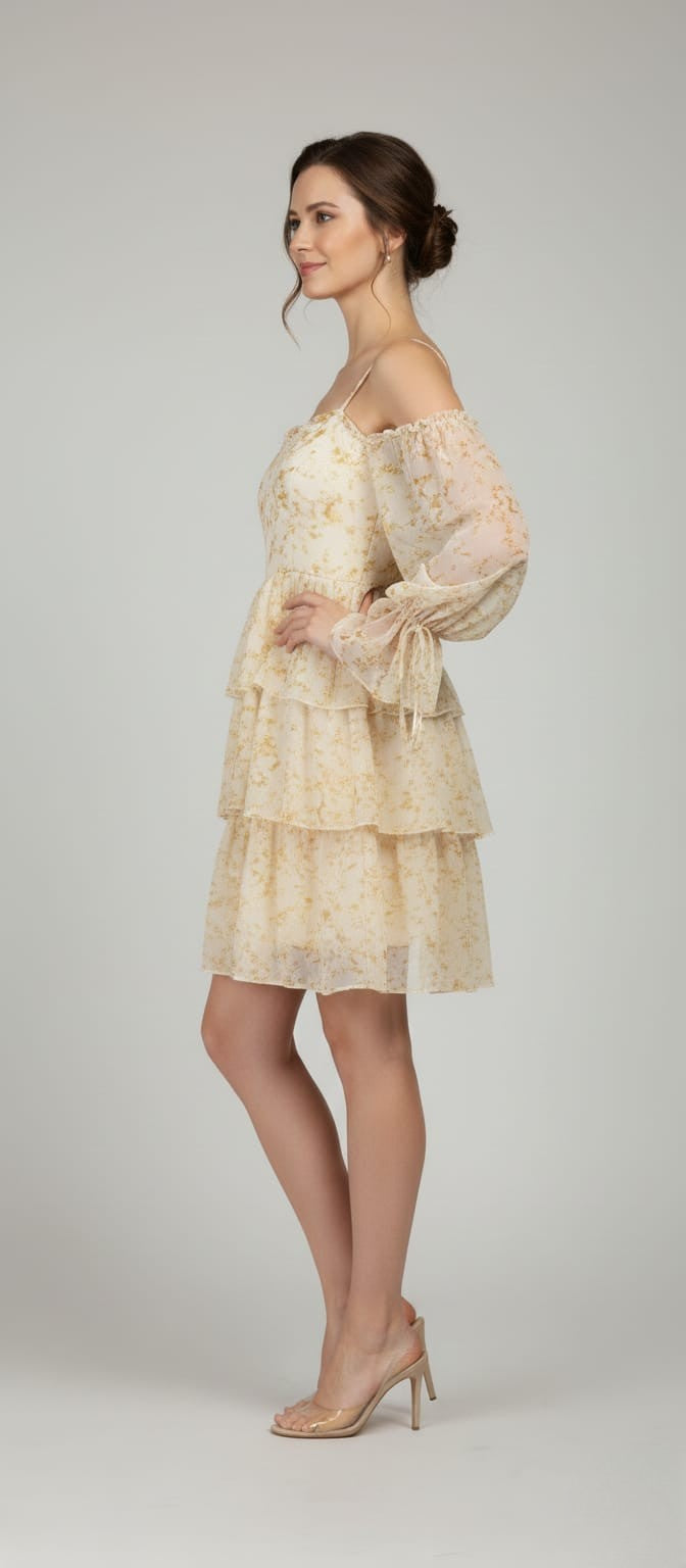 Women’s Off-Shoulder Tiered Floral A-Line Dress